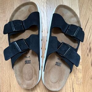 Birkenstock Women’s Black Suede Two-Strap Sandals